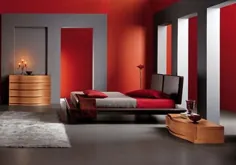 دکوراسیون اتاق خواب قرمز و خاکستری
