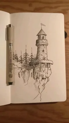 نقاشی برج چراغدار روی صخره