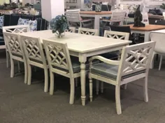 مجموعه ناهار خوری فضای باز Hampton Timber 9 پارچه اتاق میز صندلی سفیدپوش