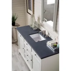 James Martin Vanities Providence 60 in. Single Vanity in White Bright with Quartz Vanity Top in Charcoal Soapstone with White Basin-238-105-V60S-BW-3CSP - انبار خانه