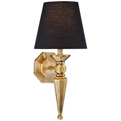 Clarice Black Shade 17 1/4 "High Antique Brass Wall Sconce - # 8F753 | Lamps Plus