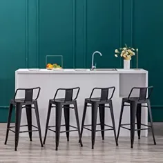 بارستولهای فلزی 24 اینچی 4 تخته چهارپایه داخلی در فضای باز با پشت آشپزخانه صندلی میز ناهار خوری صندلی های میله مشکی مات