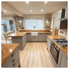 آشپزخانه چوبی و خاکستری