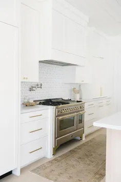 کاشی سفید و خاکستری هندسی Cooktop Backsplash - انتقالی - آشپزخانه