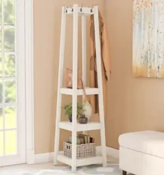 Entry Wood White Hall Tree Ladder Coat Rack Tower 3 قفسه ذخیره سازی 8 قلاب مدرن برای فروش آنلاین |  eBay