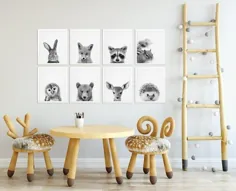 Woodland Nursery Decor Decorative Animals Baby Set چاپ 8 روباه اسم حیوان دست اموز |  اتسی