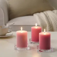BLOMDOFT شمع بلوکی معطر ، گل صد تومانی ، صورتی - IKEA
