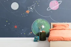 نقاشی دیواری کاغذ دیواری کارتونی فضایی کودکان و نوجوانان |  هوویا