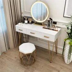 میز آرایش 'MIA' با آینه و چهارپایه آرایشی LED