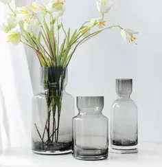 گلدان شیشه ای خاکستری دودی شکل نامنظم برش دستی با کیفیت عالی