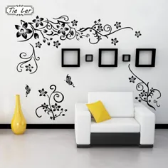 Hot DIY Wall Art Decal Decoration Black Flower Vine Wall Sticker TV Background Background Stickers Wall Decor Home Wallpaper 3D - Wallcorners - تزئین زندگی خانه خود