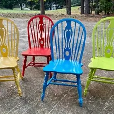 Spindle Back ، صندلی های Windsor ، مجموعه ای از 4 صندلی آشپزخانه ، صندلی های کلاسیک (مجموعه های مختلفی از اینها را داشته باشید - در مورد نقاشی CUSTOM برای فضای خود بپرسید)