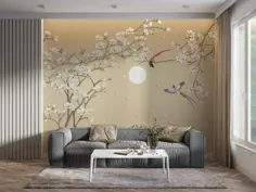 کاغذ دیواری گل و پرندگان Chinoiserie ، پوستر دیواری ، پوستر ، پوست و استیک نقاشی کلاسیک اتاق نشیمن اتاق خواب خودکار پوستر دیواری