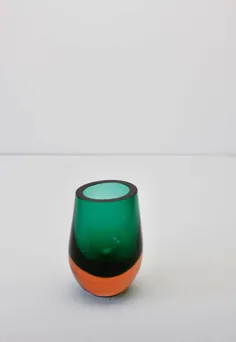 گلدان شیشه ای Vintage Green و Orange ساخته Konrad Habermeier برای Gral Glas ، 1965