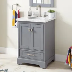 Signature Hardware 446382 Grey Quen 24 "Wood Single Vanity Cabinets - گزینه Vanity Top and Sink Configuration - FaucetDirect.com