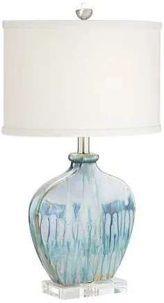 چراغ رومیزی سرامیکی Possini Euro Mia Blue Drip - # 1V229 |  لامپ به علاوه