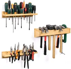سازنده پیچ گوشتی ، رک چکش ساز ، انبر ذخیره سازی دیواری ابزار نگهدارنده چوبی ابزارهای سازنده پیچ گوشتی ، انبر و چکش ، 3 بسته (ابزار دستی شامل نمی شود)