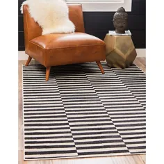 فرش منحصر به فرد Loom Striped Tribeca 4 'X 6' Powerloomed منطقه سیاه و سفید