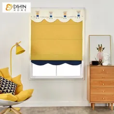 DIHIN HOME کارتون خرس زرد چاپ شده سایه های رومی ، نصب آسان پرده های قابل شستشو ، باد سفارشی