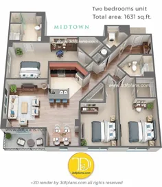 نقشه های 3D طبقه - Midtown ، فلوریدا • نقشه های 3D طبقه