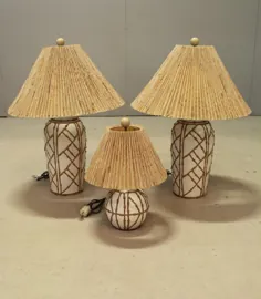 چراغهای رومیزی بامبو مصنوعی Hollywood Regency Chinoiserie ، مجموعه ای از 3