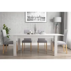 میز ناهار خوری سفید قابل تمدید با براقیت بالا - 6 صندلی - Vivienne |  مبلمان 123