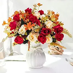 LESING گلهای مصنوعی مصنوعی با گلدان گل مصنوعی ابریشم گلهای عروسی دسته گل دفتر خانه مهمانی دکوراسیون اتاق جلسات (قرمز -1)