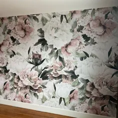 کاغذ دیواری گل خنثی پارچه خود چسب |  اتسی