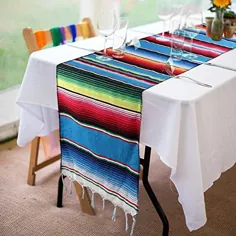 دونده میز پتوی دستمال پارچه ای پنبه ای Serape ، دونده میز گرم مکزیکی ما ، دونده میز رنگارنگ نوار میز مکزیکی برای تزیینات مهمانی حزب مکزیک لوازم مهمانی فیستا ، 14 اینچ در 84 اینچ