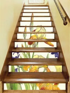 گل های رنگ آمیزی شده 3D AZ039 Stair Risers Decoration Mural Vinyl Wallpaper Kay