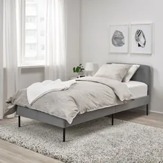 قاب تخت خواب روکش دار SLATTUM ، کنیسا خاکستری روشن ، دوقلو - IKEA
