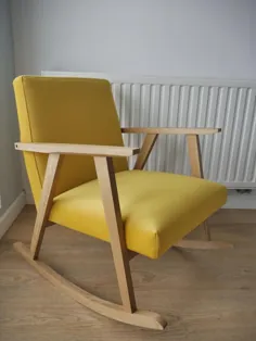صندلی گهواره ای بلوطی با روکش مخمل با انتخاب رنگ / راکر دست ساز در اروپا / صندلی راحتی / صندلی پرستاری
