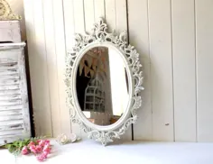 Farmhouse Antique White Oval Ornate Vintage Mirror Large |  اتسی