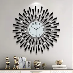 ساعت دیواری بزرگ 27.5 اینچی FLEBLE برای دکوراسیون اتاق نشیمن ساعتهای ساکت و خاموش فلزی ، صفحه شیشه ای سفید با اعداد عربی ، دکوراسیون خانه گرد الماس