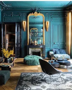 The Design Destination on Instagram: “سقف های بلند در یک آپارتمان پاریسی.  یک لحظه سبز با رنگی از طلا و مرمر سیاه ؟؟ "
