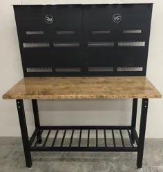 میز کار 60 اینچی قابل اتصال با 2 ذخیره کننده ابزار ذخیره سازی پانل های فولادی.  چوب افرا چوب سخت ، قاب فولادی قابل تنظیم