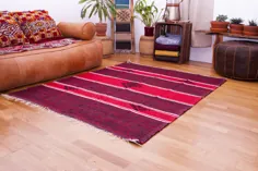 دستباف مشکی و قرمز فرش پشمی HANBEL پشمی متوسط ​​|  اتسی