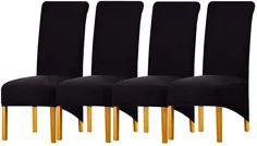 روکش صندلی های کششی Lellen XL برای اتاق ناهار خوری ، صندلی بزرگ اتاق ناهارخوری روکش صندلی ناهار خوری پارسونز پوشش صندلی آشپزخانه صندلی جانبی قابل استفاده مجدد محافظ نرم 4 عددی (سیاه)
