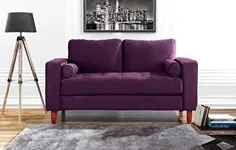 کاناپه مبلمان Divano Roma برای اتاق نشیمن ، مبل پارچه ای مخملی تافته ای با کوسن های پشتی ، ته تافته و 2 کوسن اضافی (بنفش)