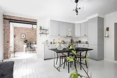 آشپزخانه خاکستری با دیوار آجری آشکار - طراحی COCO LAPINE