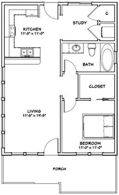 خانه 24x32 - 1 اتاق خواب 1 حمام - PDF طبقه طرح - 768 فوت مربع - مدل 1