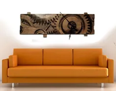 ساعت دیواری Giant Steampunk الهام گرفته از چوب رنگی مضطرب |  اتسی