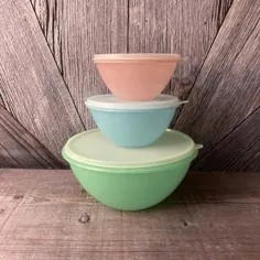 3 Vintage Tupperware Wonderlier Bowls Container Bowl Container Bowl Set Round 237 234 233 Pink Green Vintag