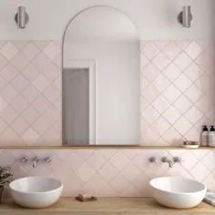 Zellige Square Pink Mist مراکشی سبک دست ساز 13.2 سانتی متر x 13.2 سانتی متر