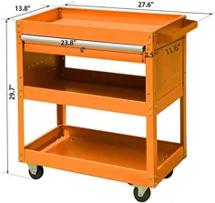 سبد ابزار بزرگ نارنجی 3 لایه با کشو ، واگن برقی سازمان دهنده ذخیره سازی غلتکی قفسه های فلزی قفسه های عمیق برای دفتر تمیز کردن گاراژ انبار (نارنجی)