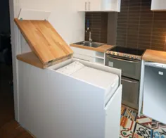 ماشین لباسشویی زیر پیشخوان آشپزخانه پنهان شده است
