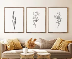 مجموعه چاپ گیاهی Minimal Line 3 ، گالری وال ، هنر چاپ گلهای گل ، هنرهای وحشی گلهای گل ، هنر مدرن دکوراسیون منزل