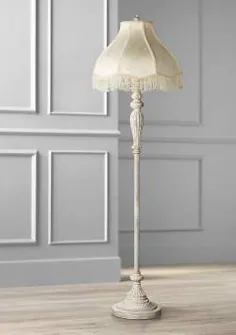 Cream Scallop Vintage Chic White Antique Floor Lamp with Fringe - # 17K14 |  لامپ به علاوه