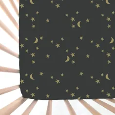 ورق تختخواب: ستاره های طلا و ماه در حالت سیاه.  تختخواب ماه |  اتسی