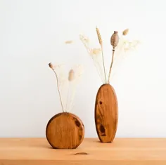 گلدان گلدان چوبی دایره ای ، حداقل طراحی ، دکوراسیون منزل دست ساز ، گل های تازه ، دکوراسیون ، حداقل واس